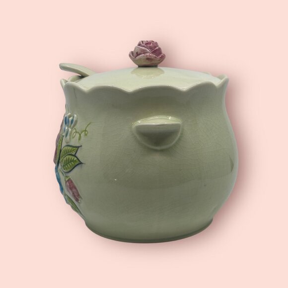 Vintage California Pottery Soup Tureen with a Lid & Ladle Pale Green Crazing USA - Picture 10 of 13